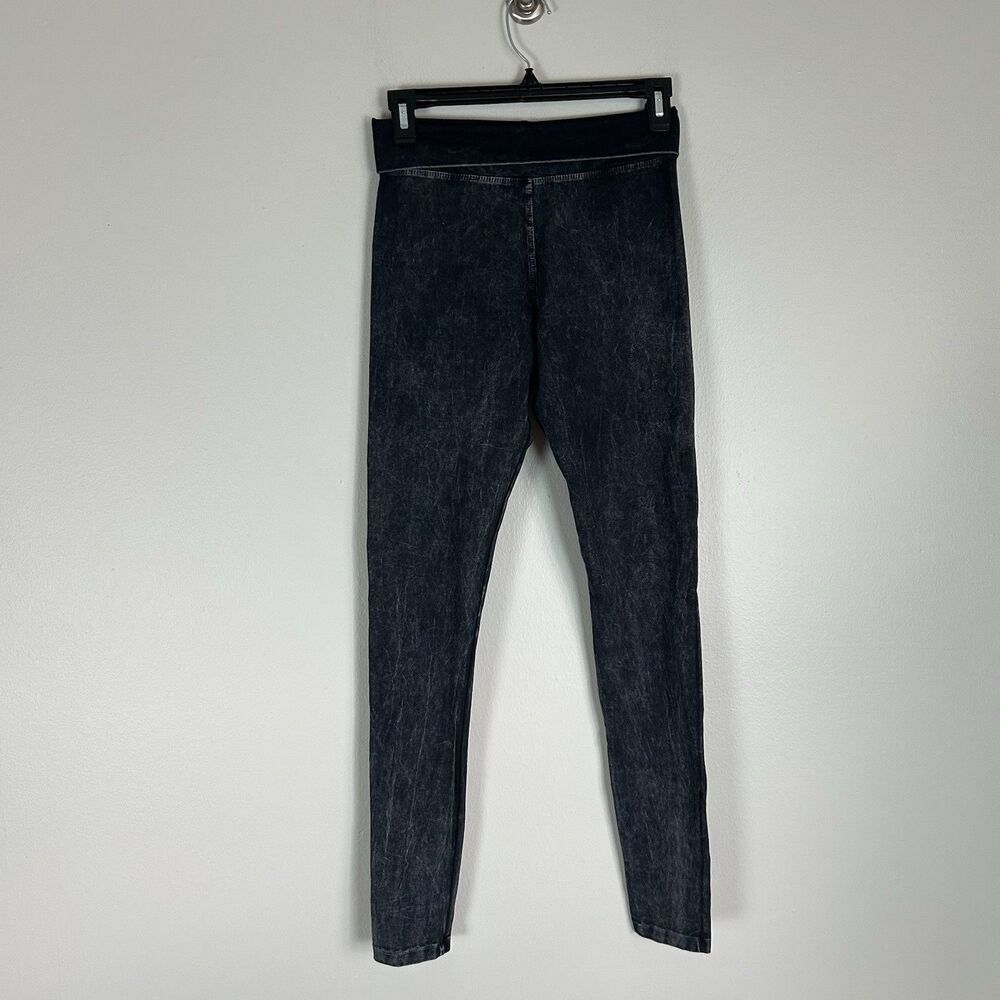 T-Party Fold Over Mineral Wash Leggings Black Women's Size Small Gray Yoga